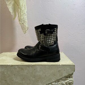 ASH Studded Leather Biker Boots 40 (8.5–9) | Black Moto Harness Punk Boots